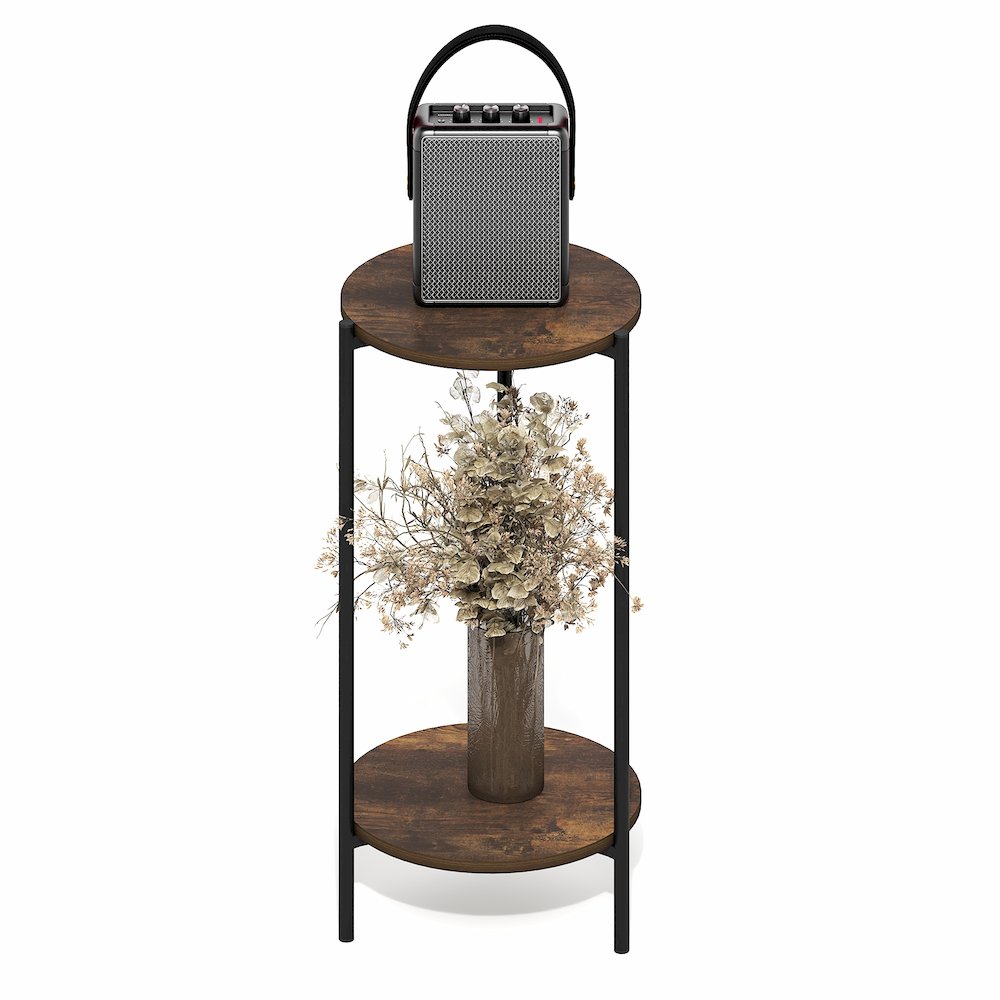 BESI Side Table, 2-Tier Tall Round Narrow End Table with Metal Legs. Picture 4