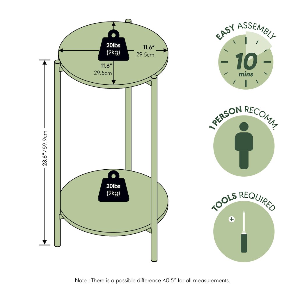 BESI Side Table, 2-Tier Tall Round Narrow End Table with Metal Legs. Picture 7