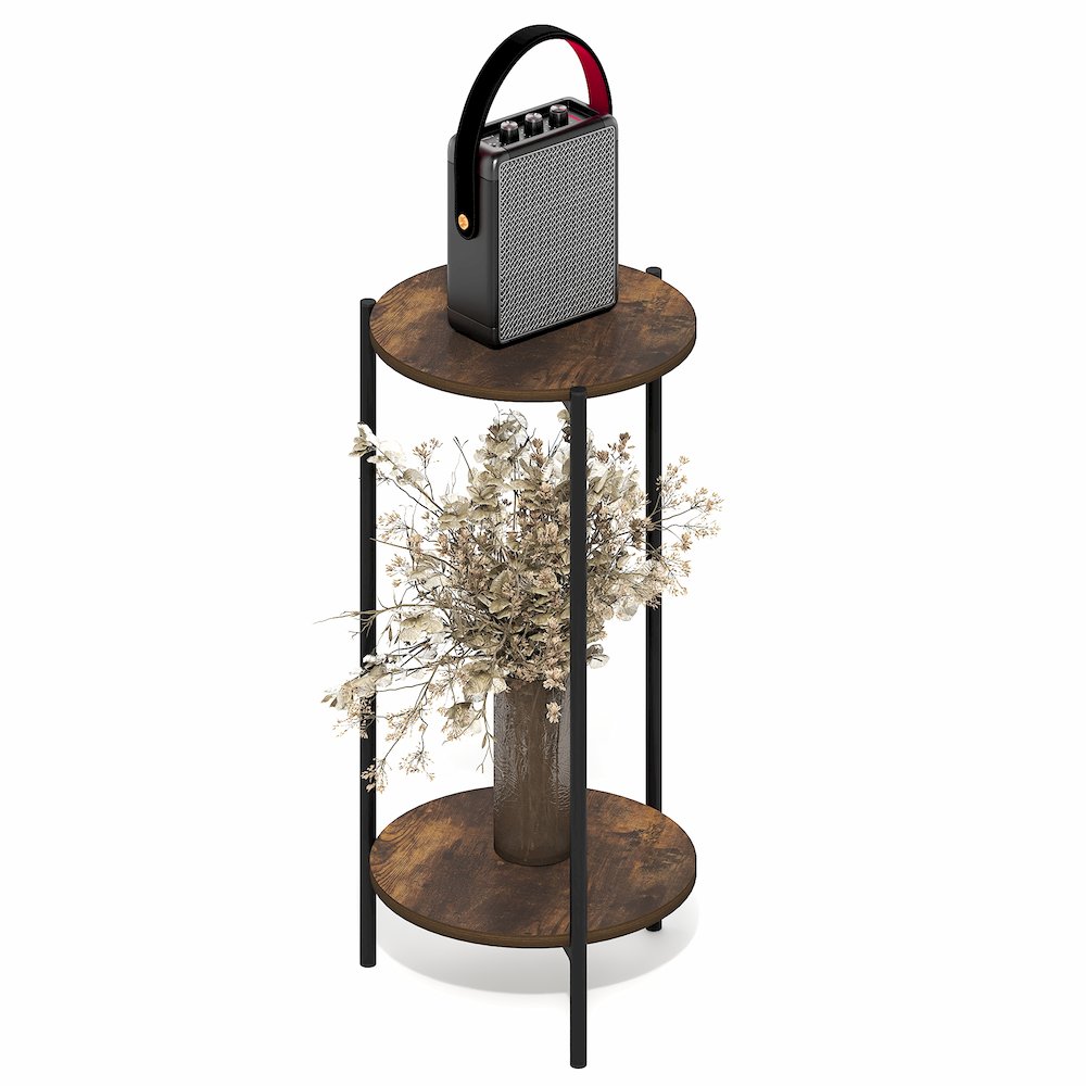 BESI Side Table, 2-Tier Tall Round Narrow End Table with Metal Legs. Picture 6