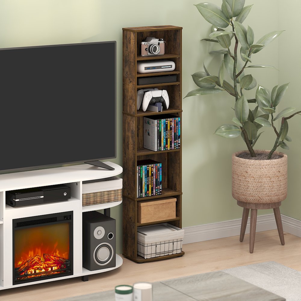 JAYA DVD Shelf, 8-Tier Tall Narrow CD Rack, Media Shelf with Adjustable Shelves. Picture 2