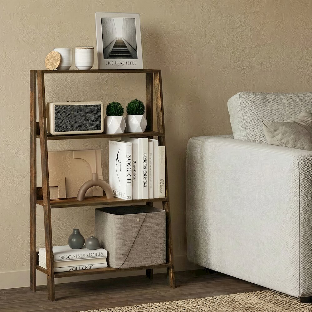LADDER Shelf, 4-Tier Ladder Book Shelf, Open Frame Design Bookcase, Storage Rack. Picture 2