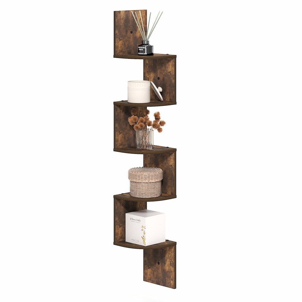 ROSSI Floating Book Shelves for Wall, 5-Tier Zigzag Corner Shelf Wall Mounted. Picture 5