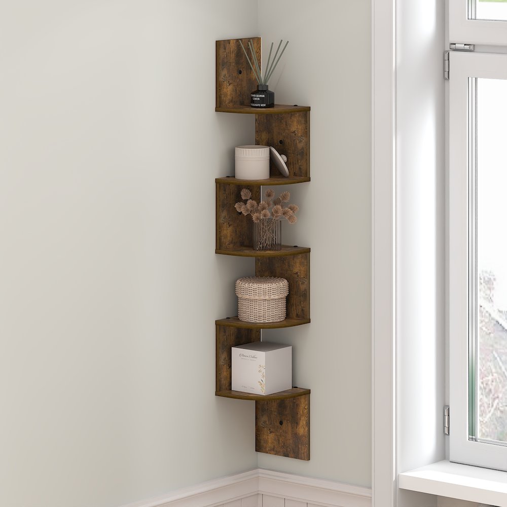 ROSSI Floating Book Shelves for Wall, 5-Tier Zigzag Corner Shelf Wall Mounted. Picture 2