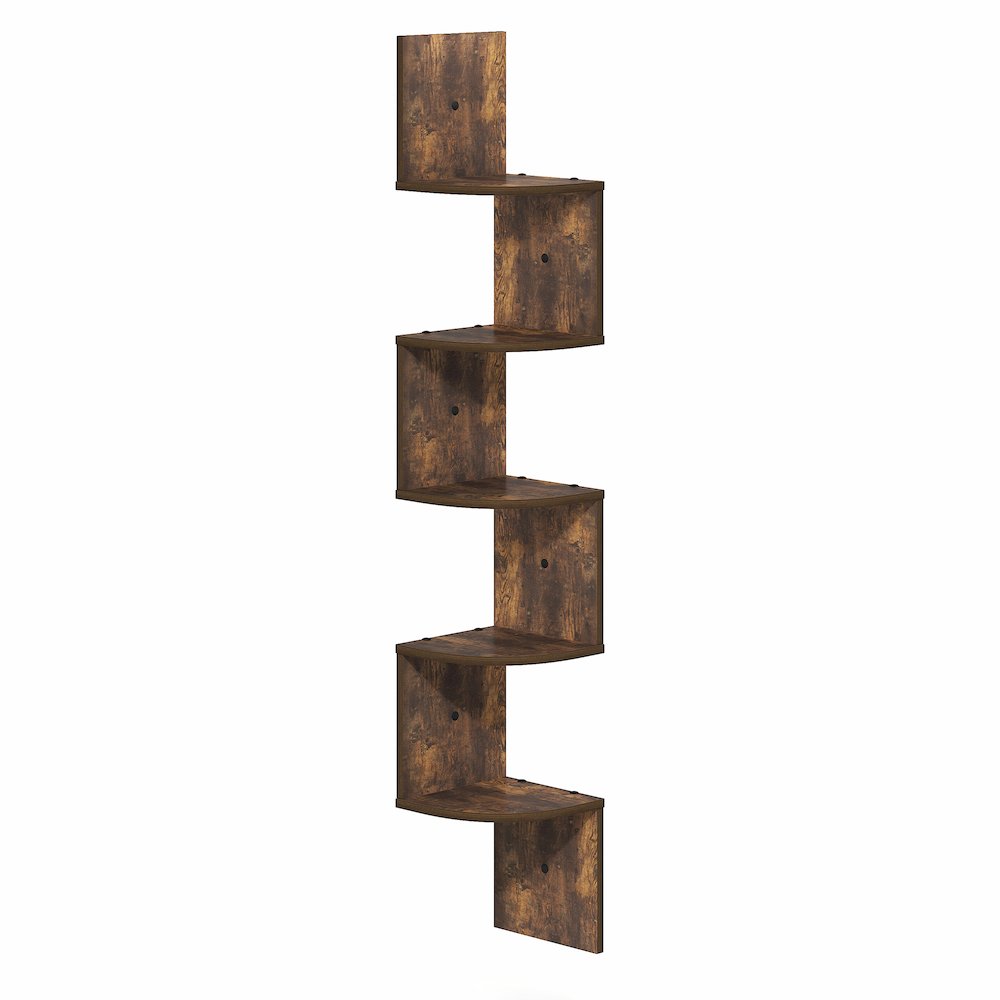 ROSSI Floating Book Shelves for Wall, 5-Tier Zigzag Corner Shelf Wall Mounted. Picture 1