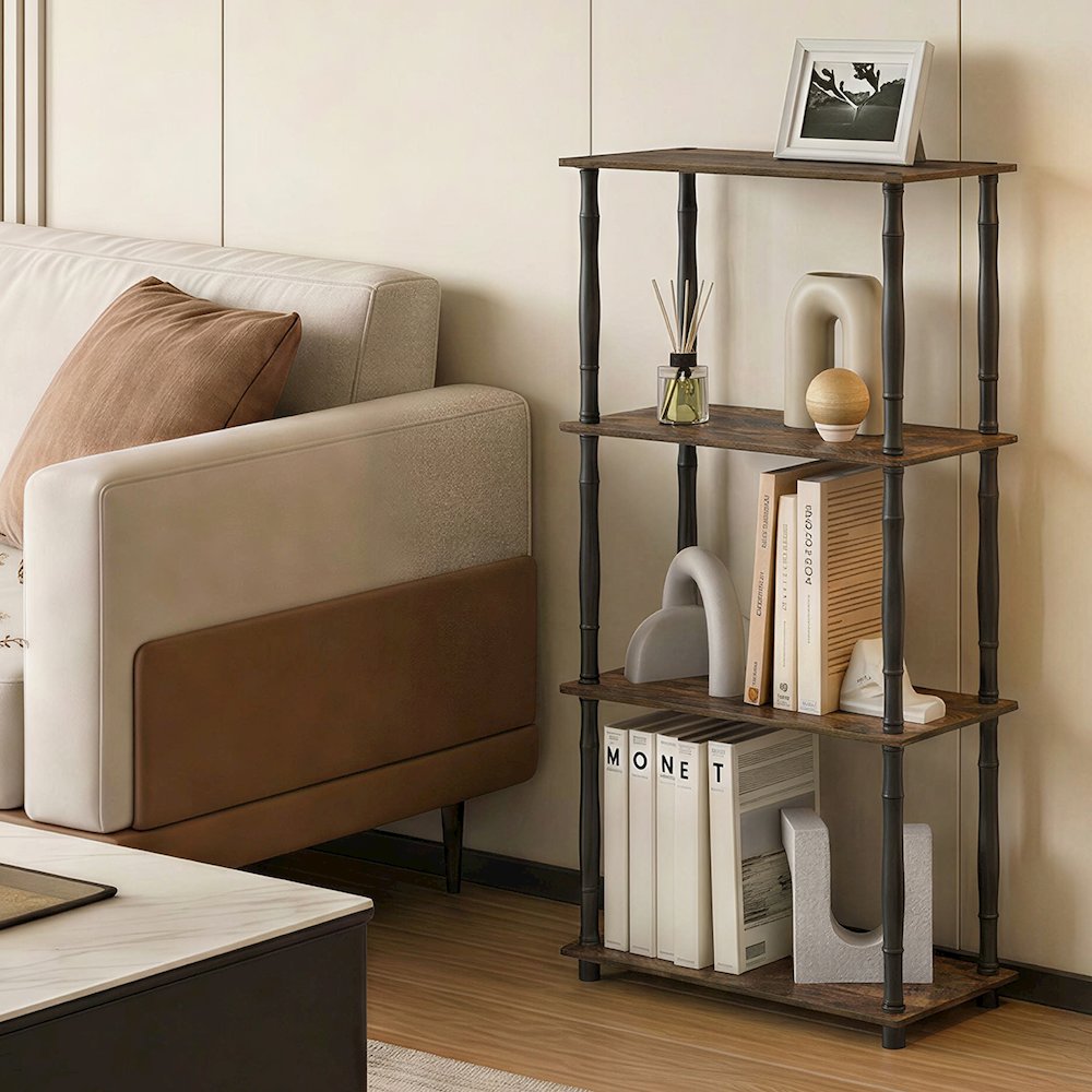 TURN-N-TUBE Storage Shelves, 4-Tier Open Frame Book Shelf, Standing Corner Shelf. Picture 2
