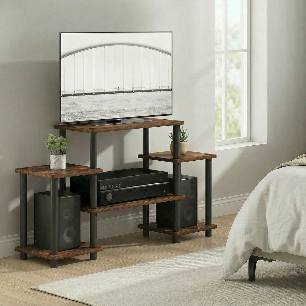 TURN-N-TUBE TV Stand, 6-Shelf Entertainment Center with Open Shelves, Open Back. Picture 5