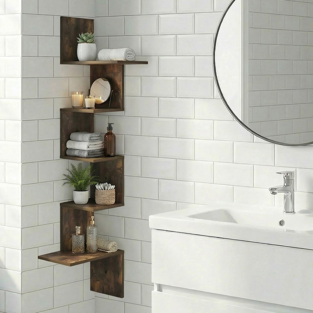 ROSSI Corner Floating Shelves for Wall, 5-Tier Corner Rectangular Wall Shelf. Picture 2