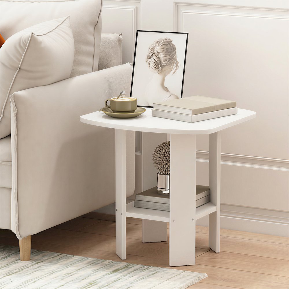 SIMPLE DESIGN Side Table, 2-Tier Square Modern End Table, Bedside Table. Picture 2