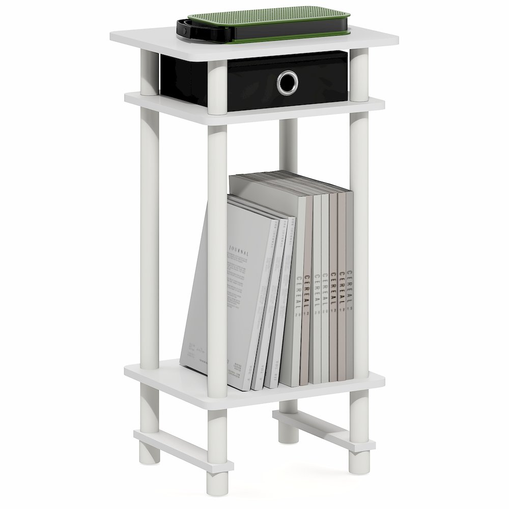 TURN-N-TUBE Side Table, 3-Tier Tall Narrow Modern End Table with Storage Bin. Picture 4