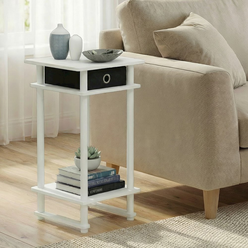 TURN-N-TUBE Side Table, 3-Tier Tall Narrow Modern End Table with Storage Bin. Picture 2