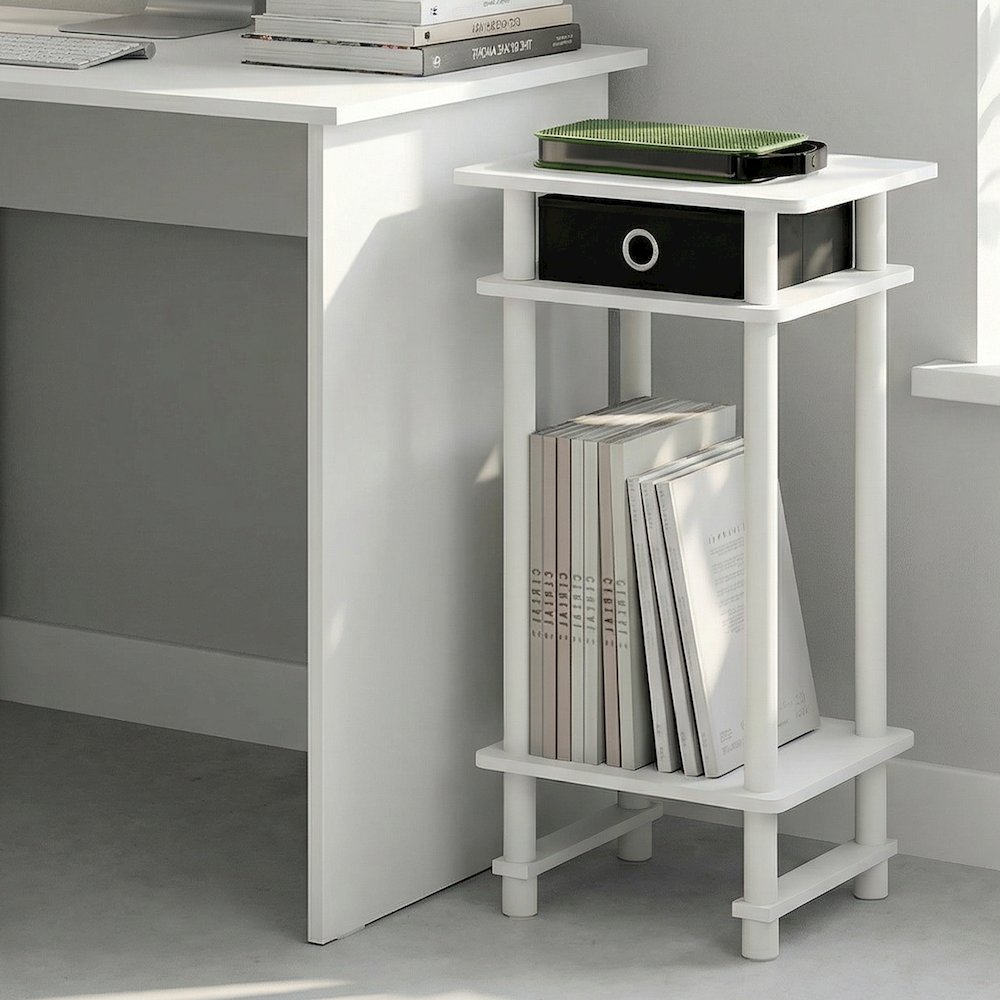 TURN-N-TUBE Side Table, 3-Tier Tall Narrow Modern End Table with Storage Bin. Picture 5