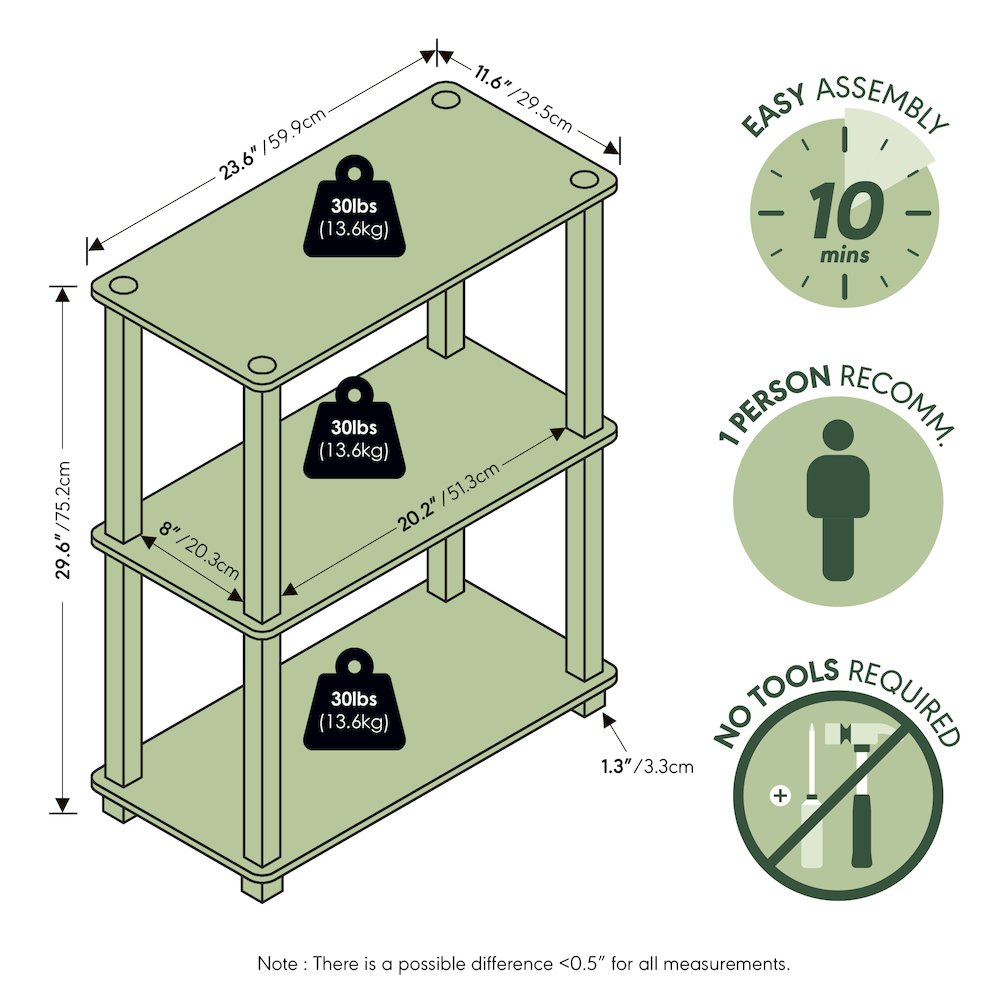 TURN-S-TUBE Storage Shelves, 3-Tier Book Shelf, Corner Shelf. Picture 7