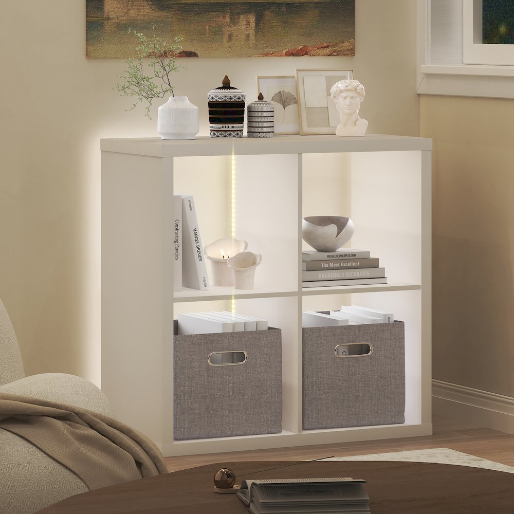 CUBICLE Book Shelf with LED Lights, 4-Cube LED, White. Picture 4
