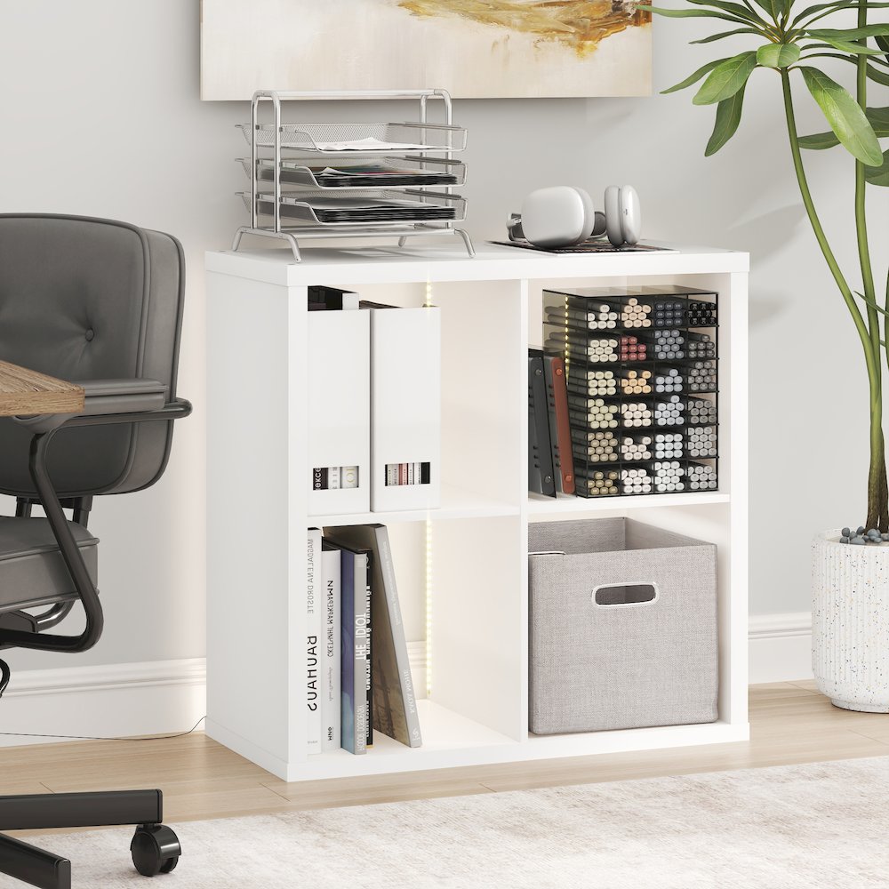 CUBICLE Book Shelf with LED Lights, 4-Cube LED, White. Picture 2