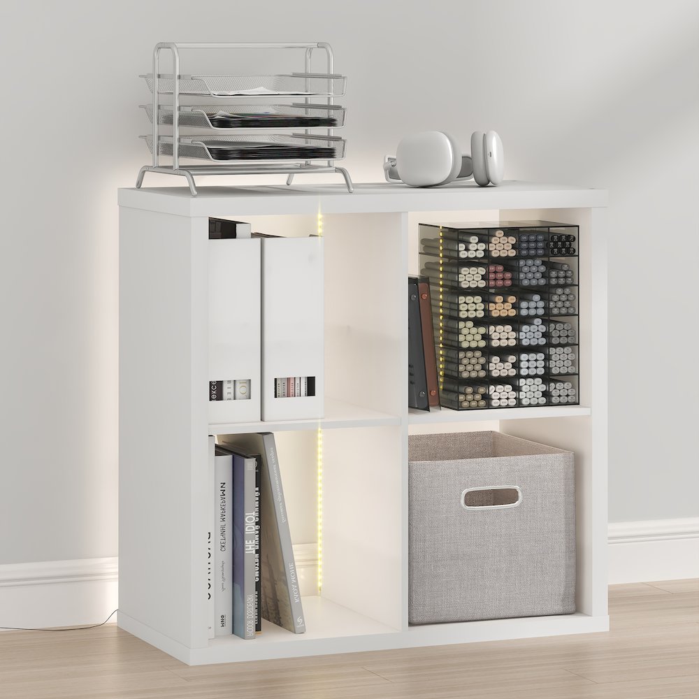 CUBICLE Book Shelf with LED Lights, 4-Cube LED, White. Picture 3