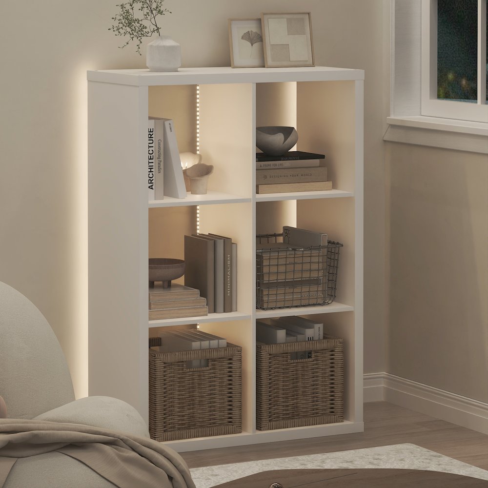 CUBICLE Book Shelf with LED Lights, 6-Cube LED, White. Picture 3