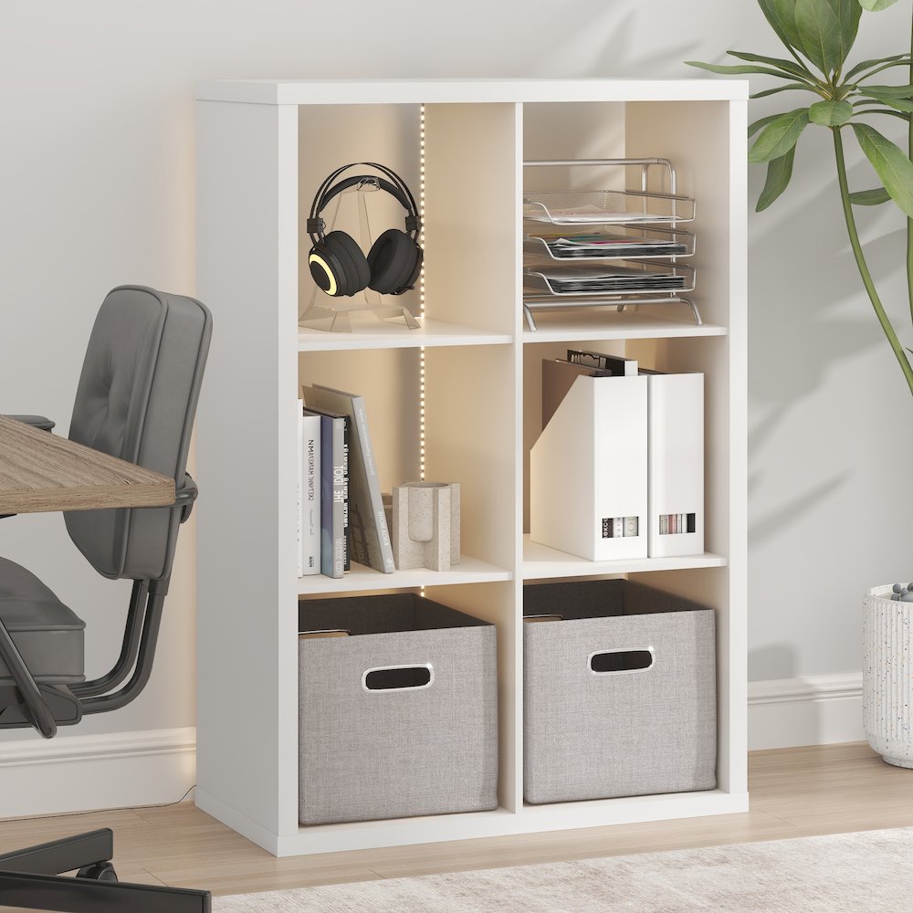 CUBICLE Book Shelf with LED Lights, 6-Cube LED, White. Picture 2