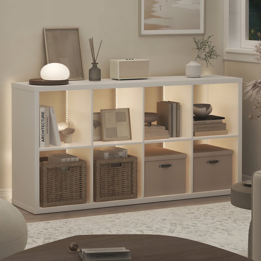 CUBICLE Book Shelf with LED Lights, 8-Cube LED, White. Picture 3