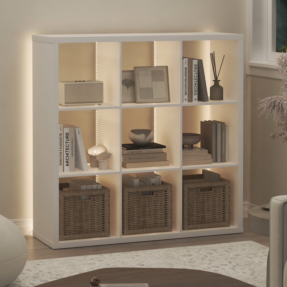 CUBICLE Book Shelf with LED Lights, 9-Cube LED, White. Picture 3