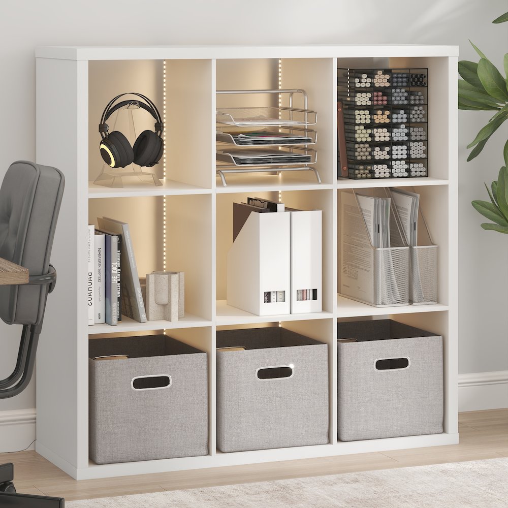 CUBICLE Book Shelf with LED Lights, 9-Cube LED, White. Picture 2