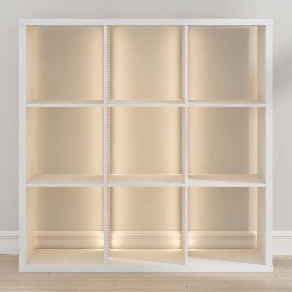 CUBICLE Book Shelf with LED Lights, 9-Cube LED, White. Picture 1
