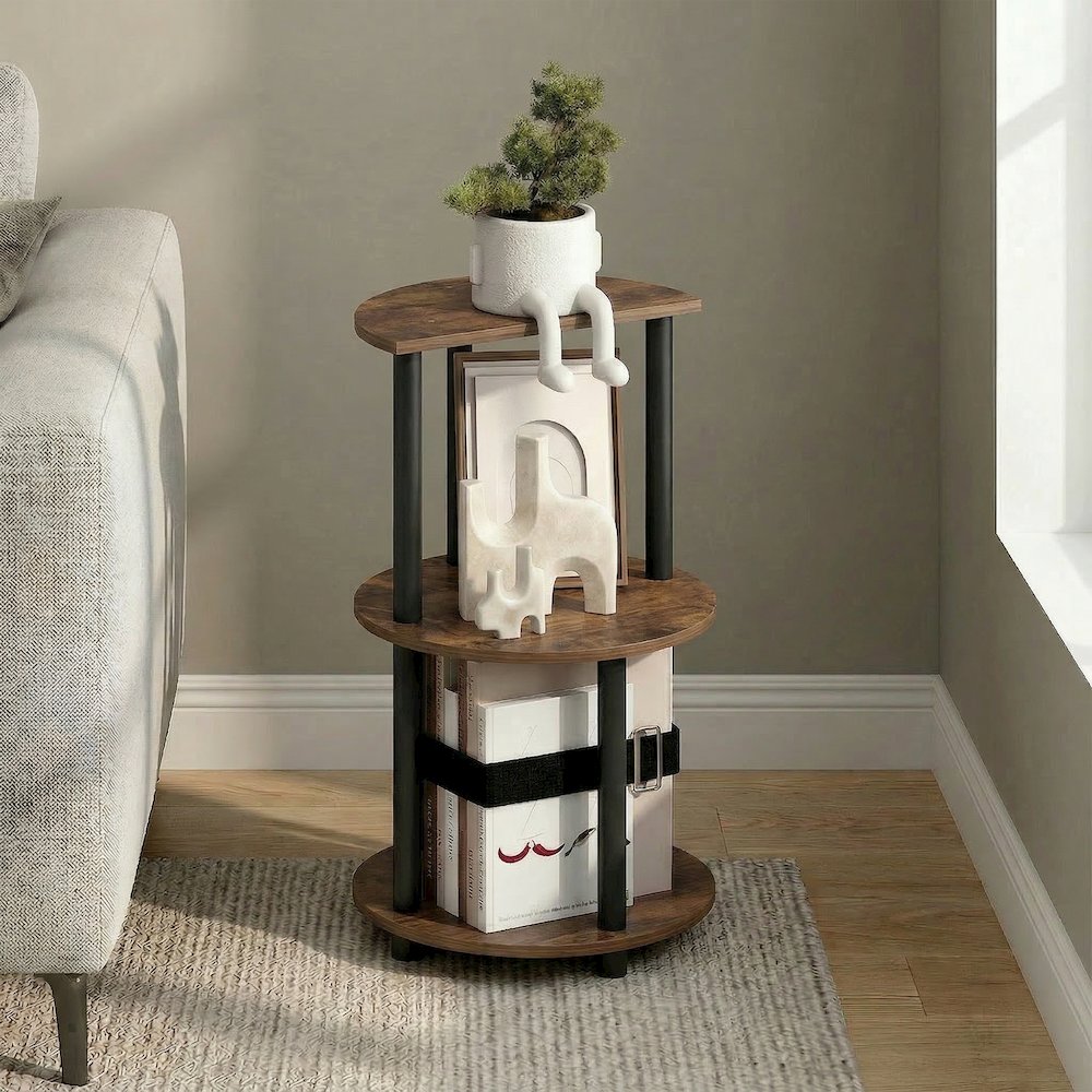 TURN-N-TUBE Side Table, 3-Tier Round Modern End Table, Bedside Table, Open Shelf. Picture 2