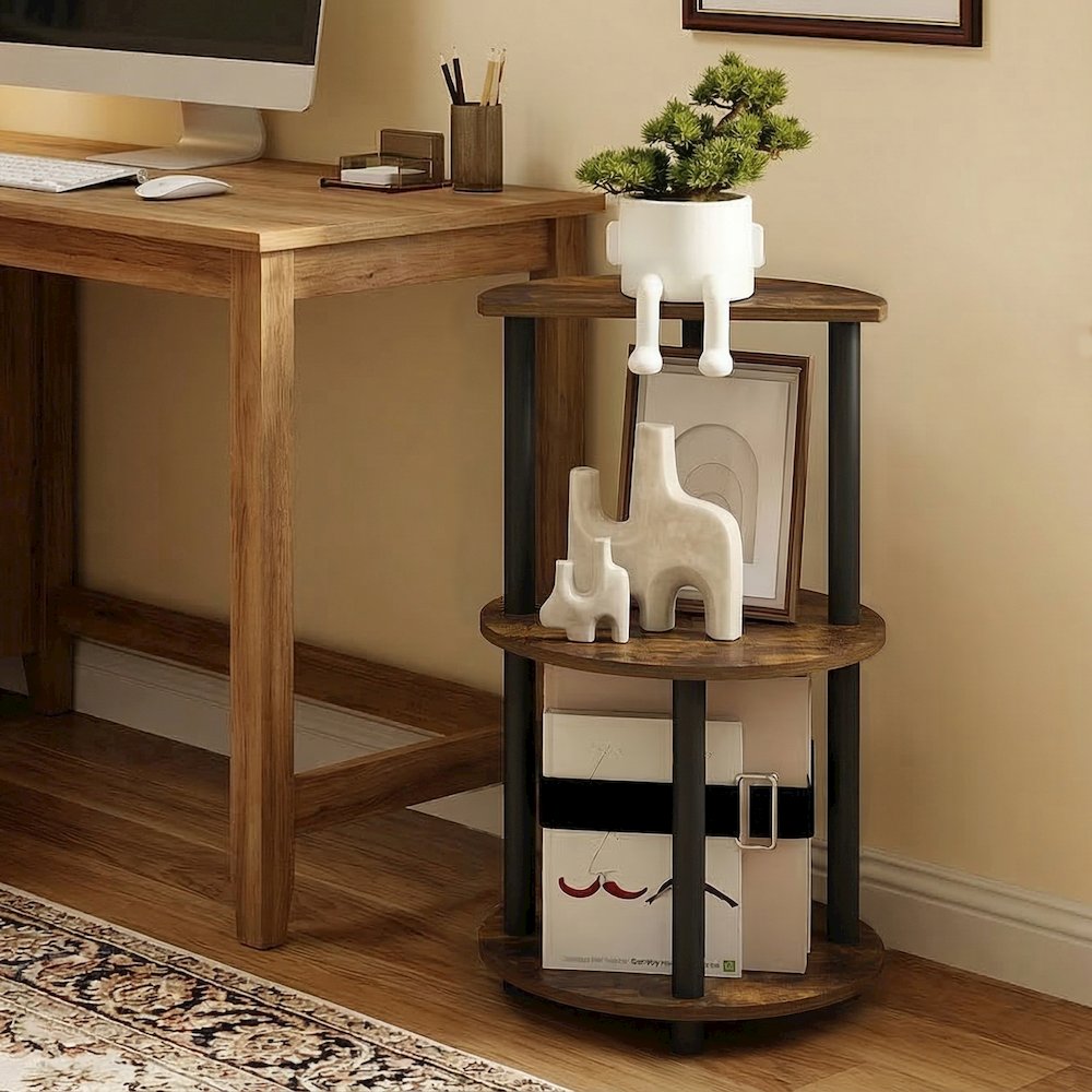 TURN-N-TUBE Side Table, 3-Tier Round Modern End Table, Bedside Table, Open Shelf. Picture 5