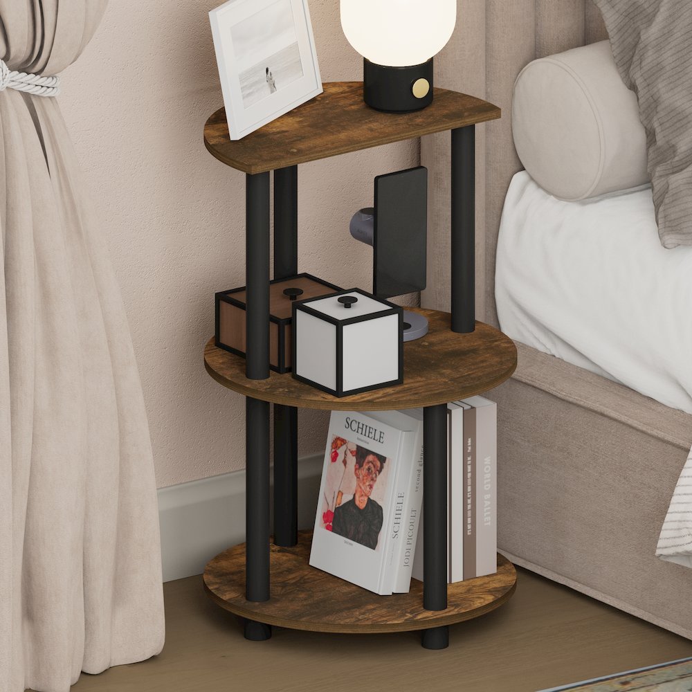 TURN-N-TUBE Night Stand, 3-Tier Round, End Table, Amber Pine. Picture 4