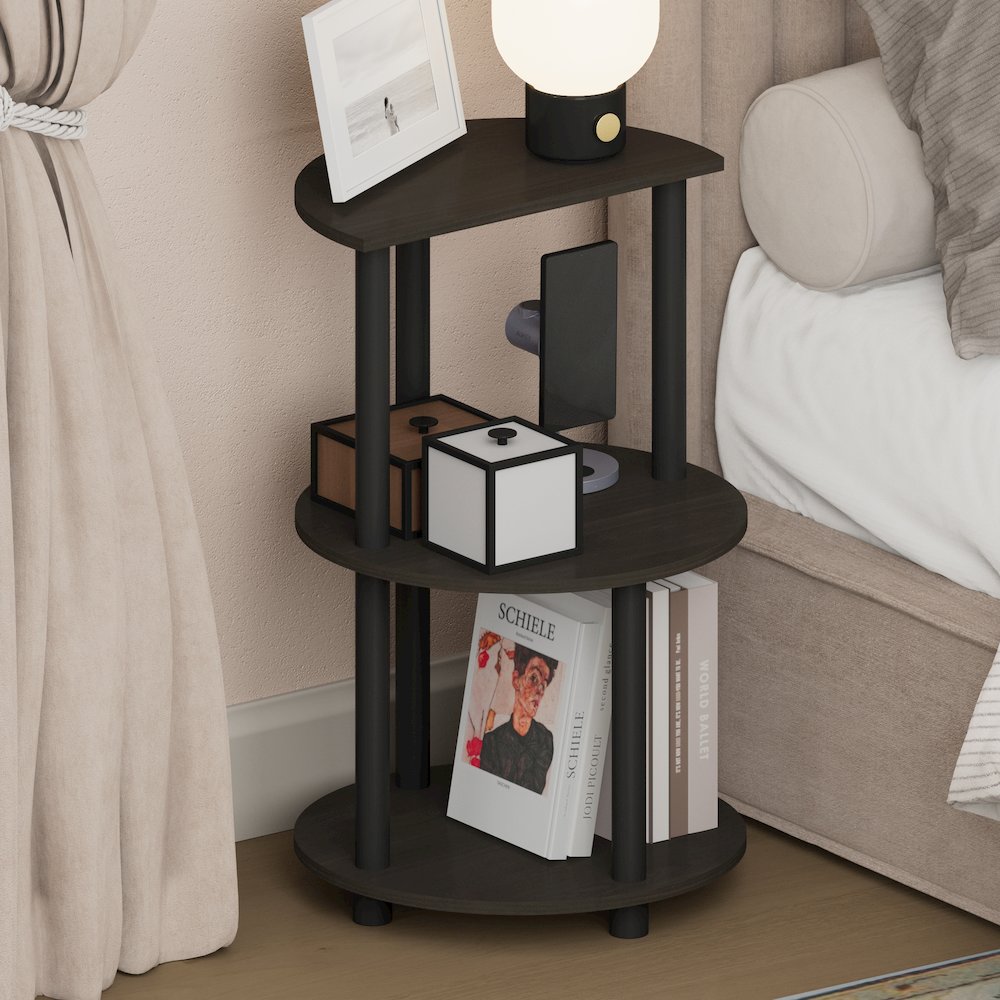 TURN-N-TUBE Night Stand, 3-Tier Round, End Table, Espresso. Picture 4