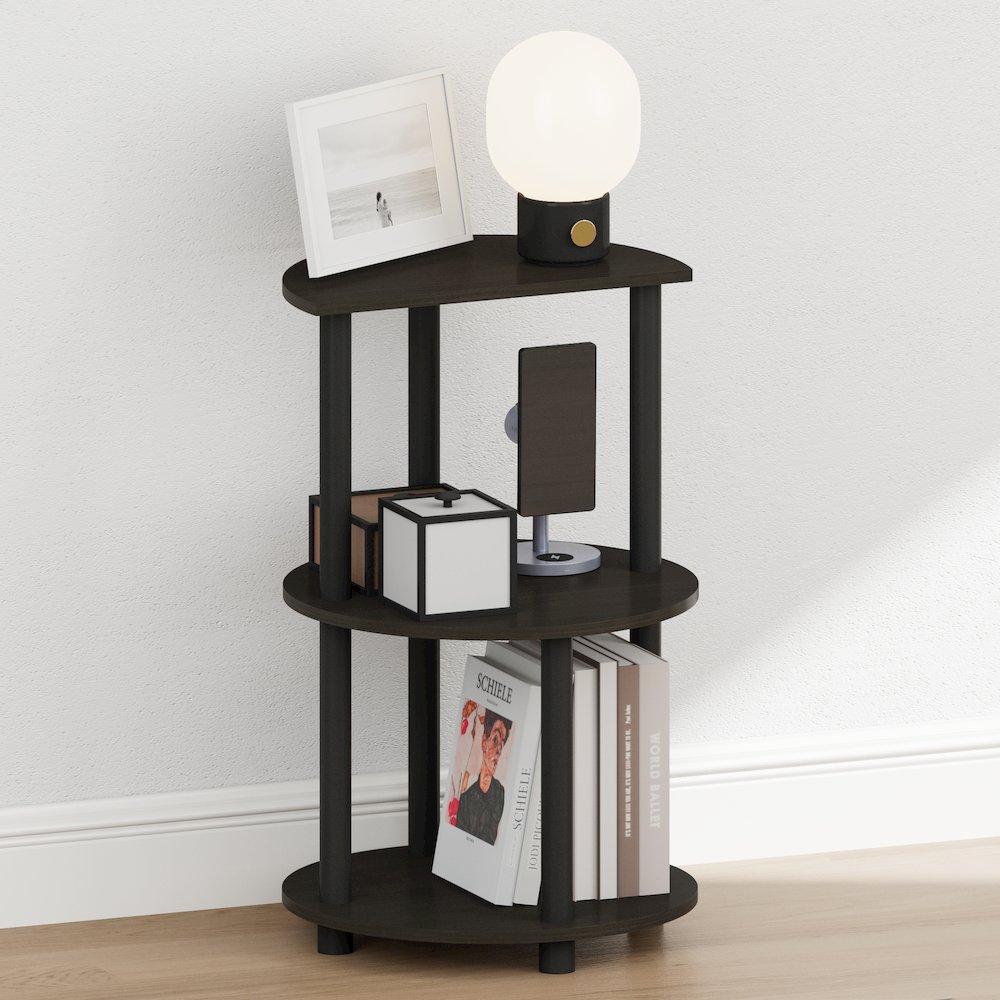 TURN-N-TUBE Night Stand, 3-Tier Round, End Table, Espresso. Picture 2