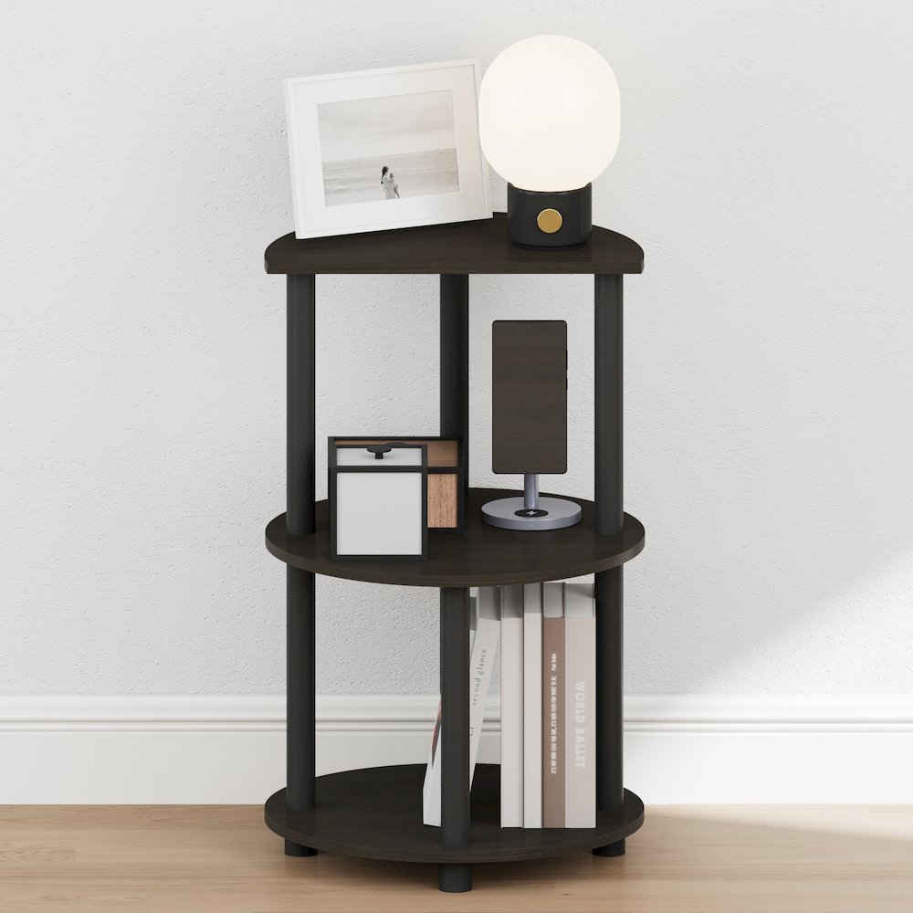 TURN-N-TUBE Night Stand, 3-Tier Round, End Table, Espresso. Picture 6