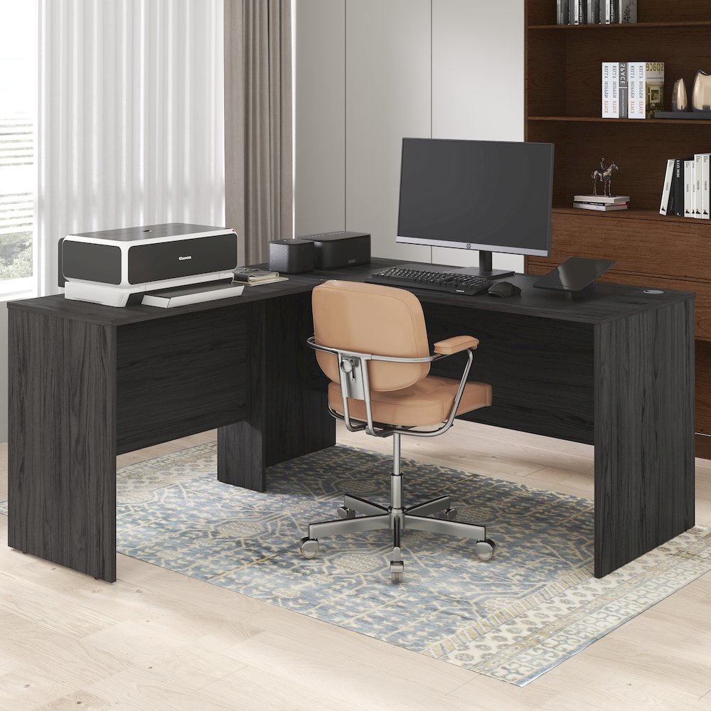 60 Inch L-Shaped Office Desk, Executive Desk with Reversible Desk Return. Picture 6