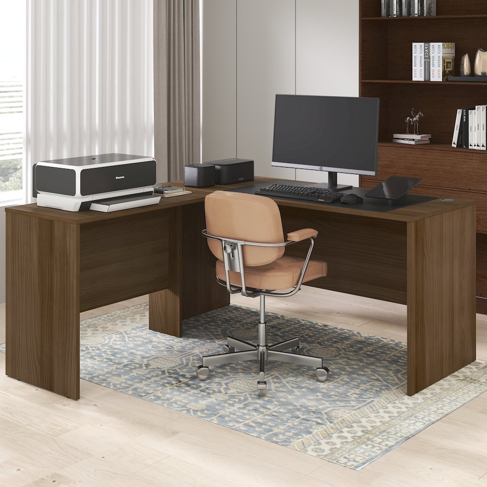 60 Inch L-Shaped Office Desk, Executive Desk with Reversible Desk Return. Picture 6