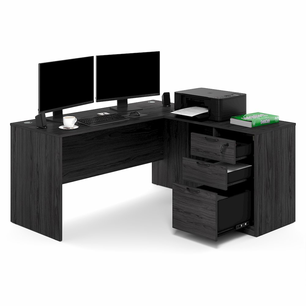 60 Inch L-Shaped Executive Desk with File Cabinet. Picture 6