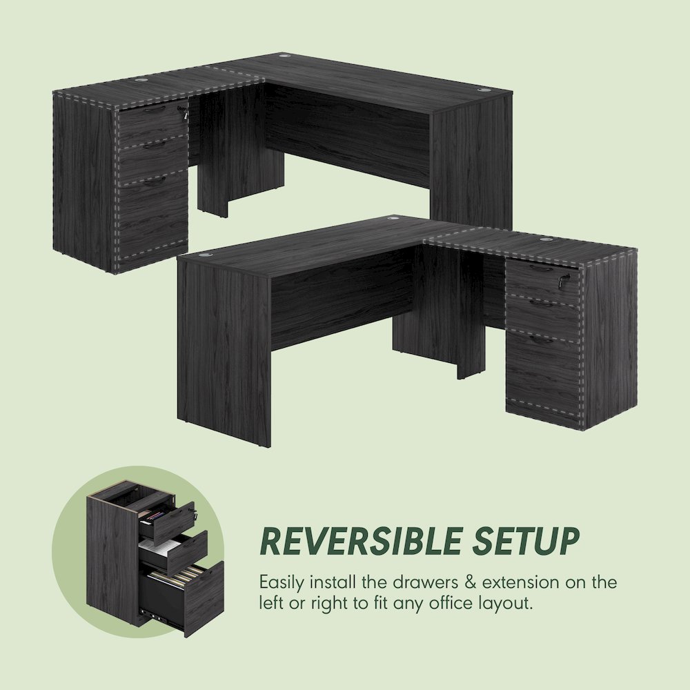 60 Inch L-Shaped Executive Desk with File Cabinet. Picture 8