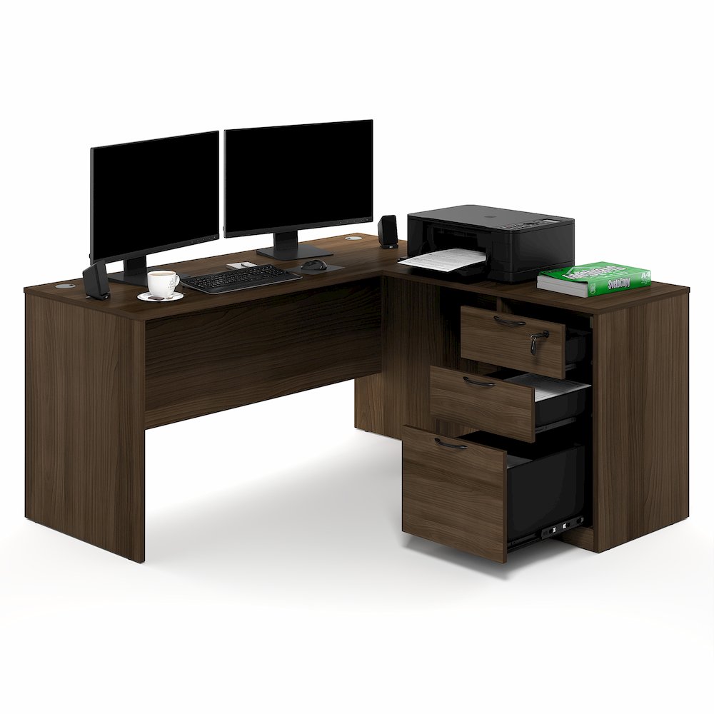 60 Inch L-Shaped Executive Desk with File Cabinet. Picture 6