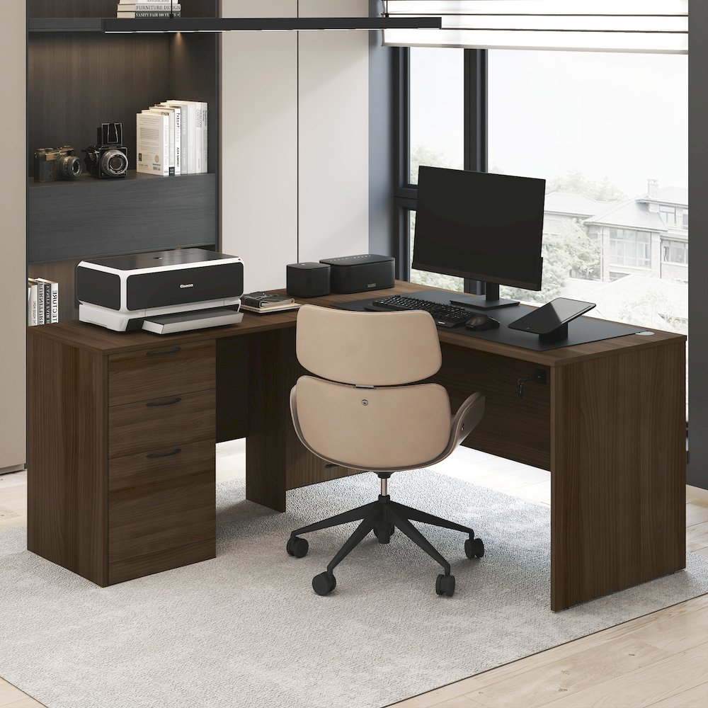 60 Inch L-Shaped Executive Desk with File Cabinet. Picture 7