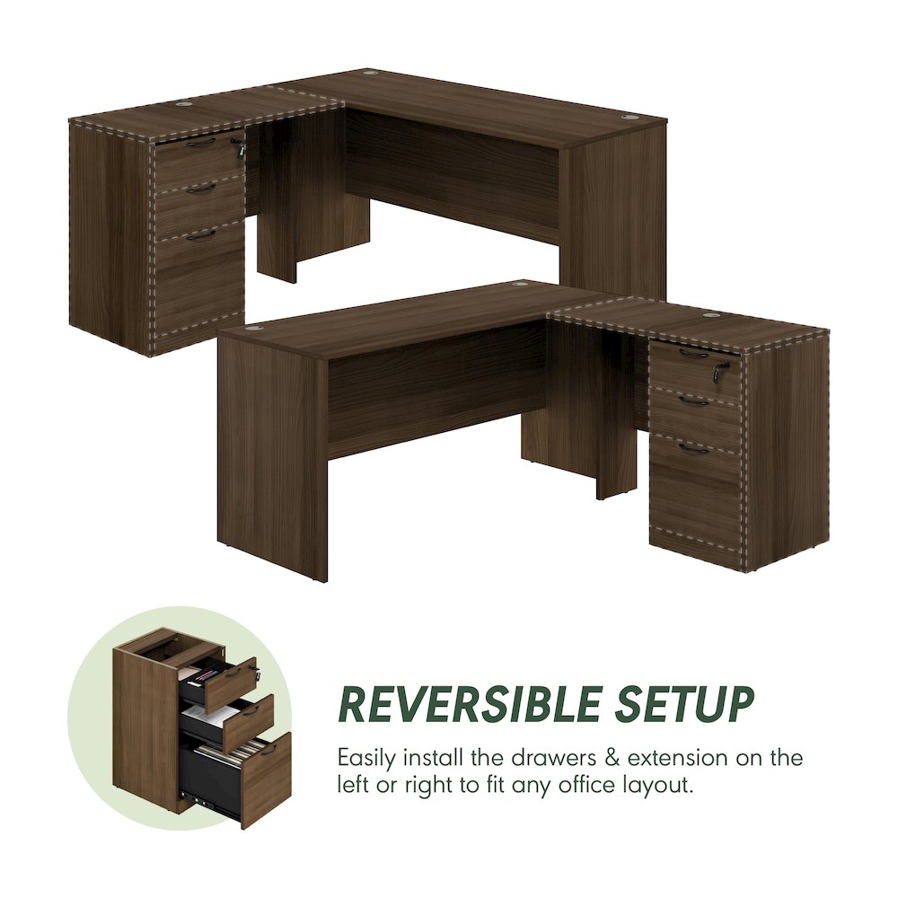 60 Inch L-Shaped Executive Desk with File Cabinet. Picture 8