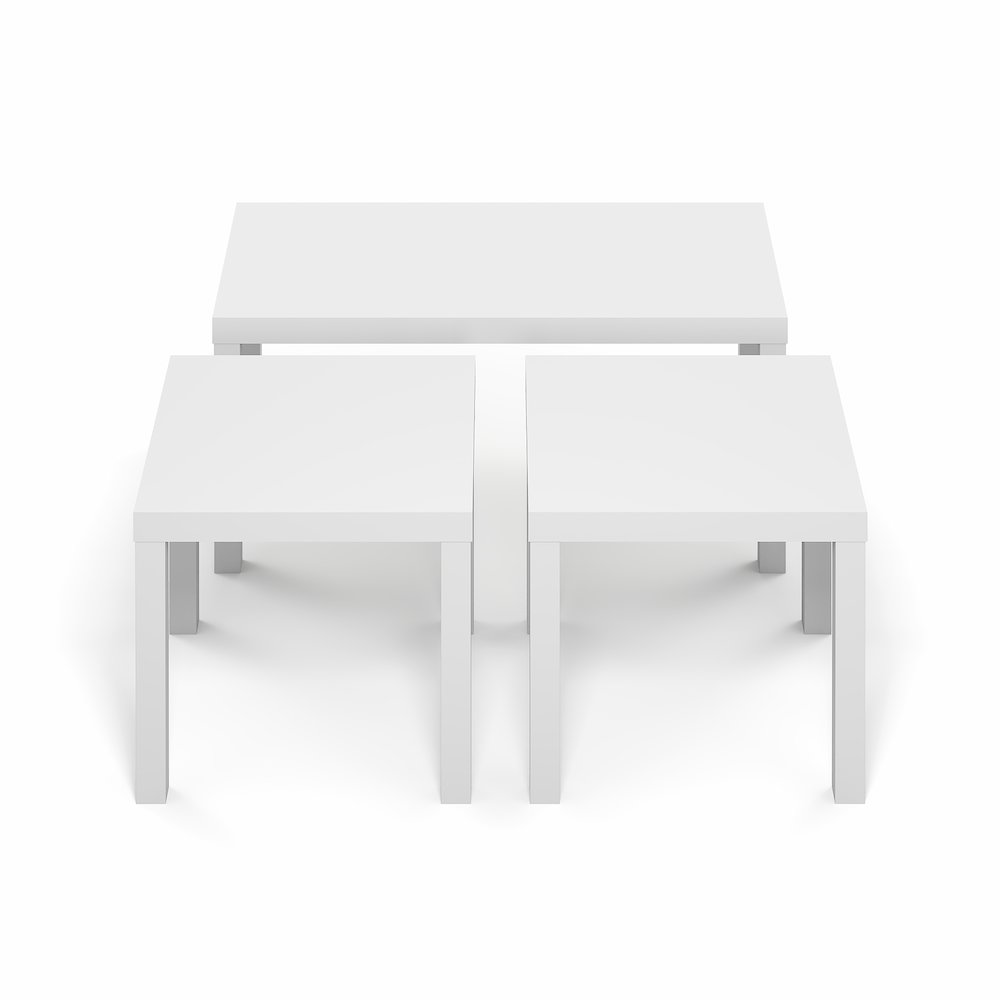 Rectangle Coffee Table with 2 Square Side Tables,  1.8 In. Thick Tabletop, White. Picture 2