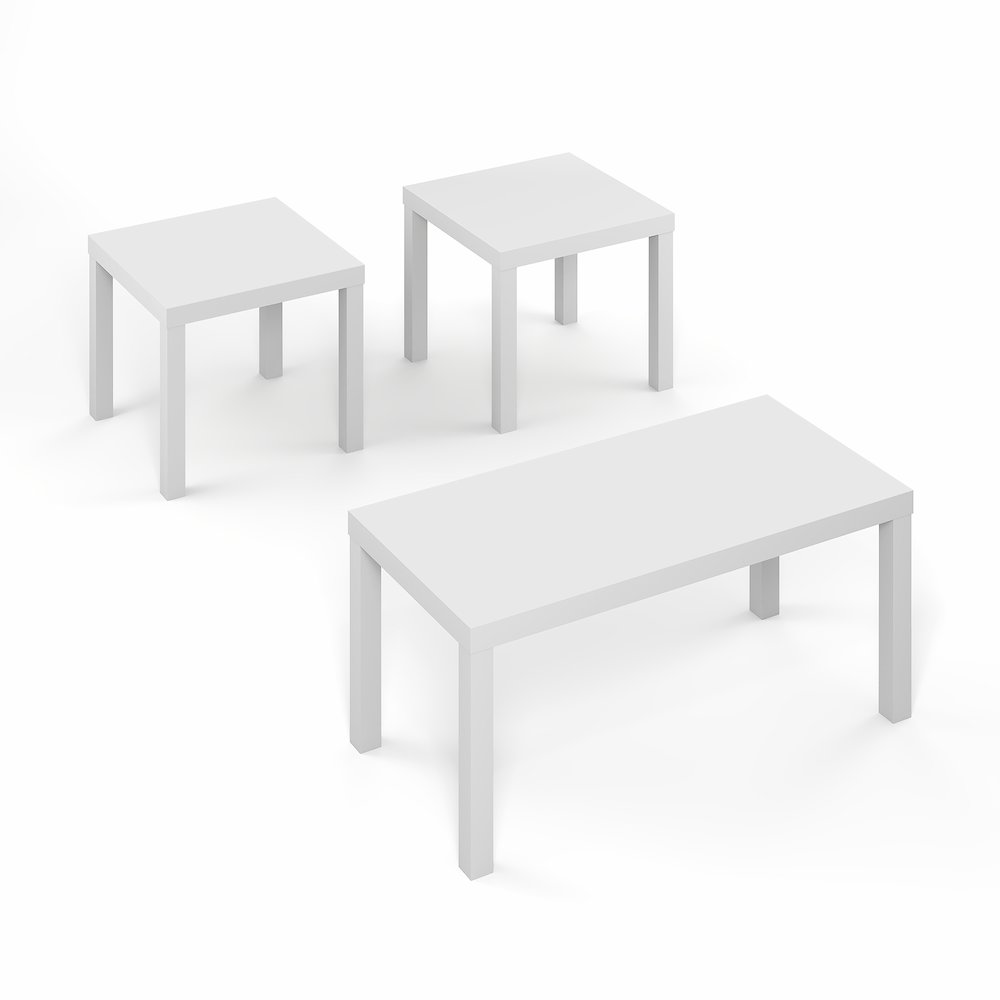 Rectangle Coffee Table with 2 Square Side Tables,  1.8 In. Thick Tabletop, White. Picture 1