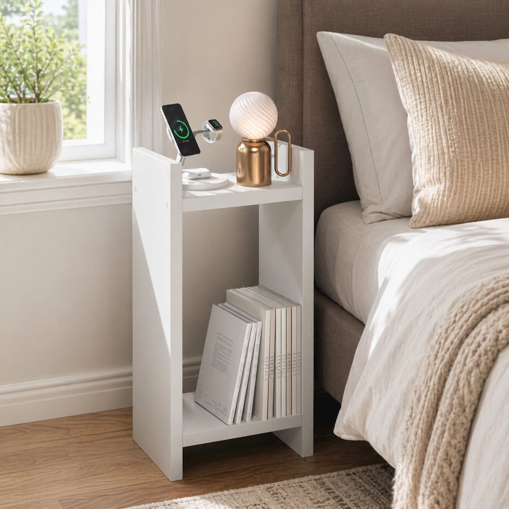 VIOLA Tall Night Stand, 2-Tier, with 1.2-Inch Extra Thick Frame, White. Picture 2