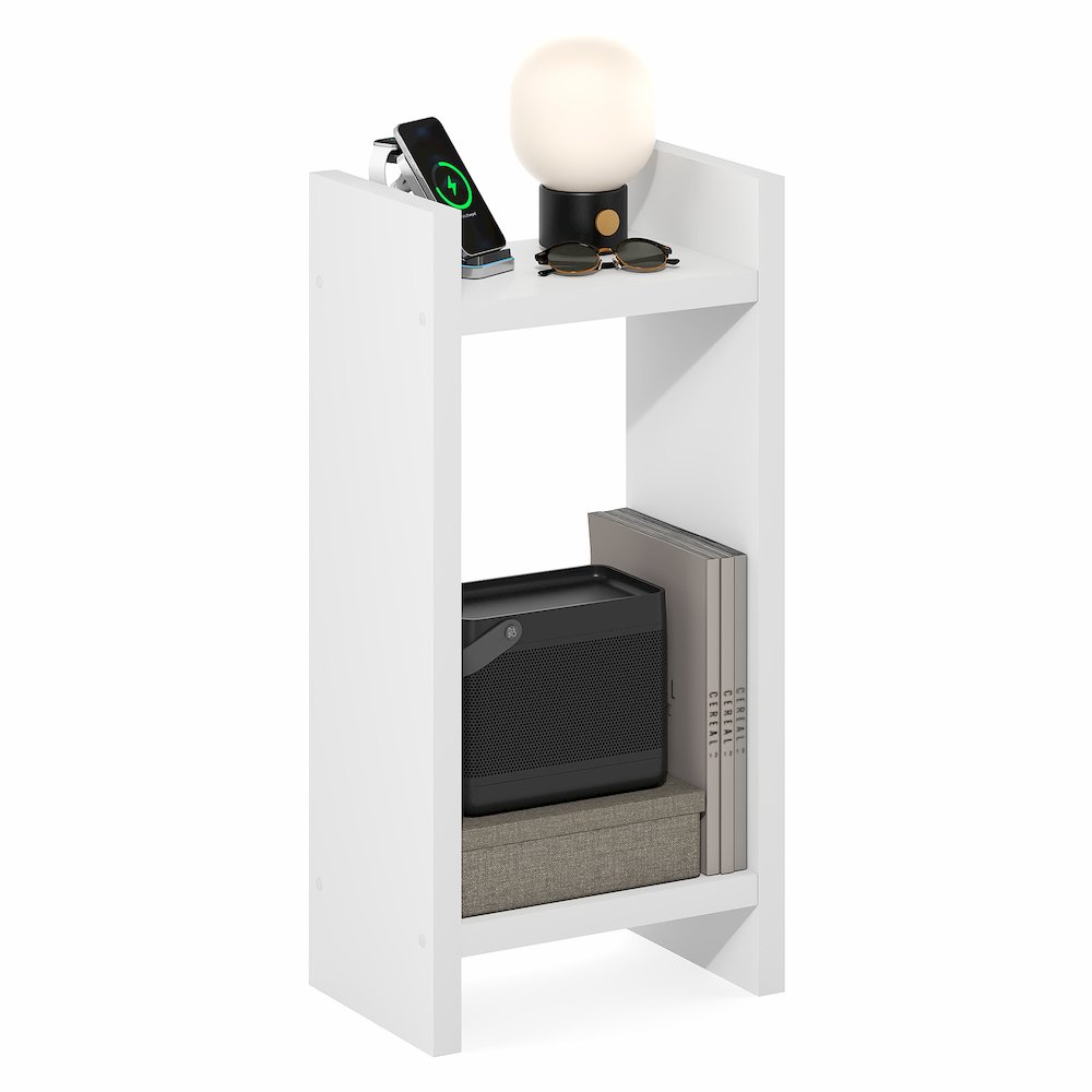 VIOLA Tall Night Stand, 2-Tier, with 1.2-Inch Extra Thick Frame, White. Picture 4