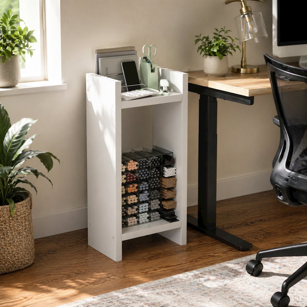 VIOLA Book Shelf, 2-Tier Narrow, Corner Shelf, Organization, White. Picture 2