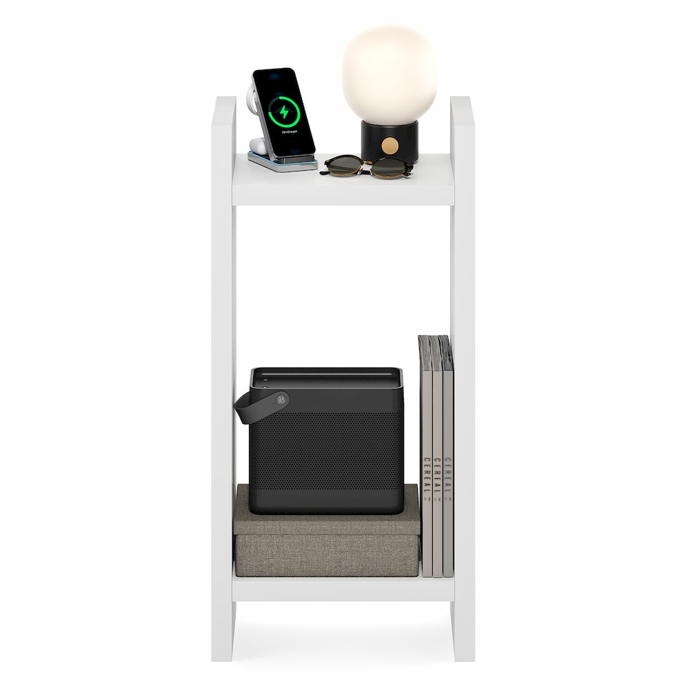 VIOLA Book Shelf, 2-Tier Narrow, Corner Shelf, Organization, White. Picture 7