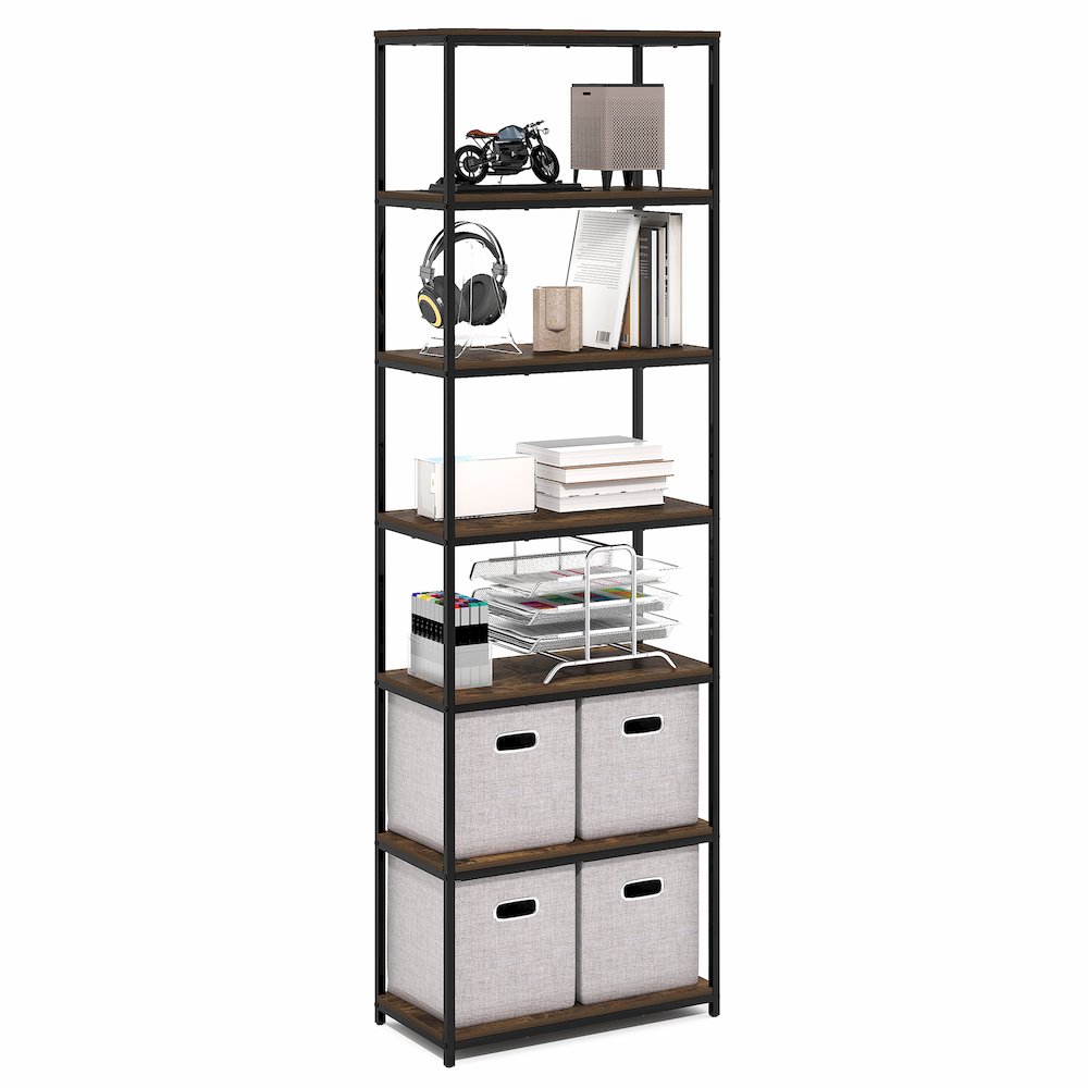 SIMPLISTIC Book Shelf, 7-Tier Bookshelf, Metal Frame Bookcases, Amber Pine. Picture 3