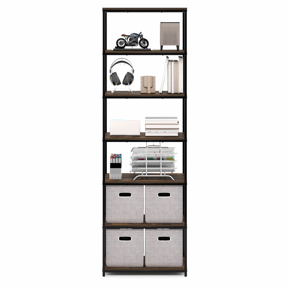 SIMPLISTIC Book Shelf, 7-Tier Bookshelf, Metal Frame Bookcases, Amber Pine. Picture 5