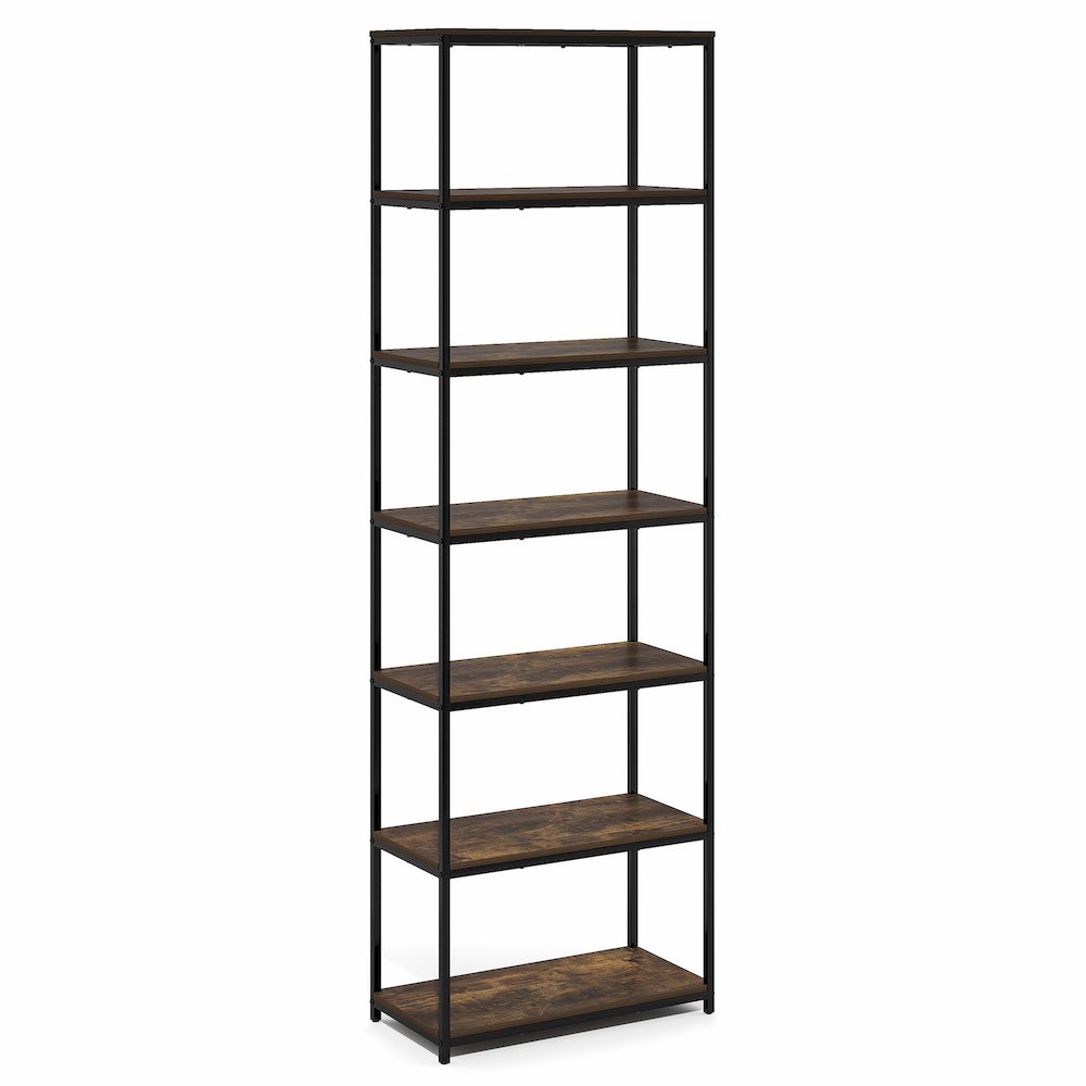 SIMPLISTIC Book Shelf, 7-Tier Bookshelf, Metal Frame Bookcases, Amber Pine. Picture 6