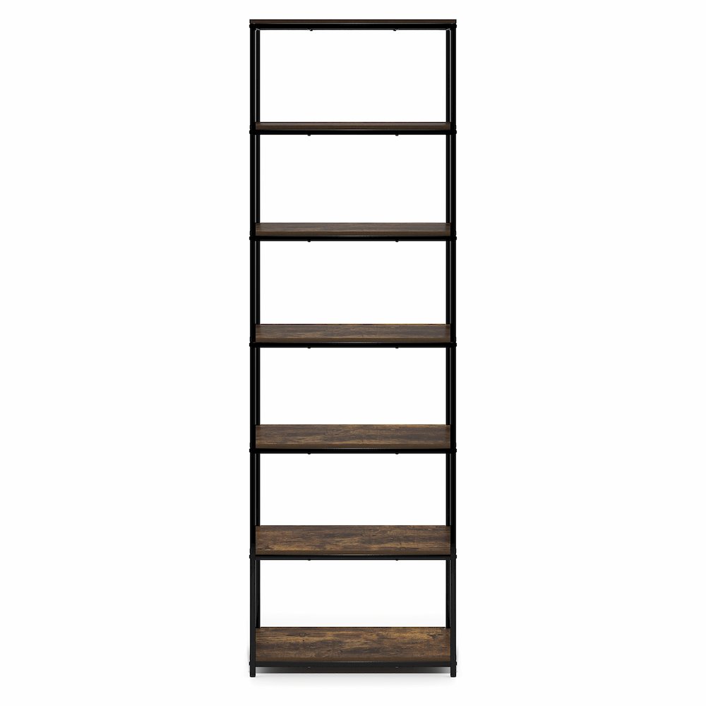 SIMPLISTIC Book Shelf, 7-Tier Bookshelf, Metal Frame Bookcases, Amber Pine. Picture 1