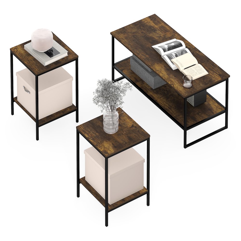 SIMPLISTIC Coffee Table and End Table Set of 3, Amber Pine. Picture 4