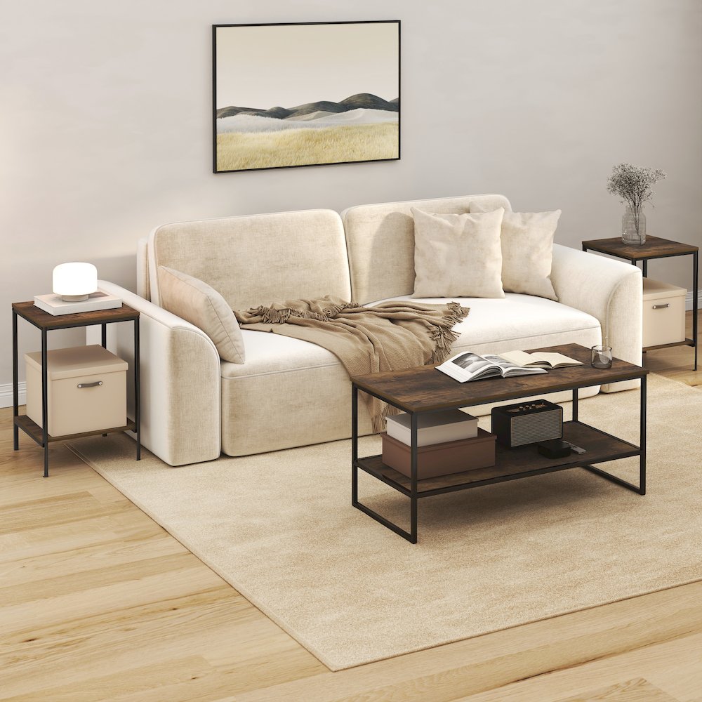 SIMPLISTIC Coffee Table and End Table Set of 3, Amber Pine. Picture 2